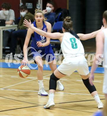 Basketball Damen Superliga 2020/2021. Grunddurchgang 13. Runde.  KOS Celovec Damen gegen  Vienna D.C. Timberwolves. Antonia Ronacher (KOS Celovec), Sophie Baydanov  (Vienna D.C. Timberwolves). Klagenfurt, am 20.2.2021.
Foto: Kuess
www.qspictures.net

---
pressefotos, pressefotografie, kuess, qs, qspictures, sport, bild, bilder, bilddatenbank