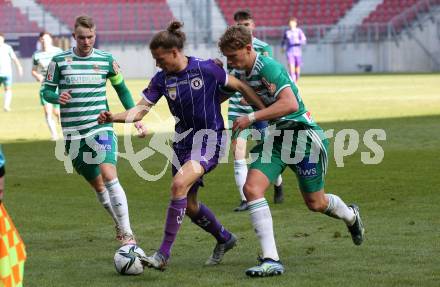 Fussball 2. Liga. SK Austria Klagenfurt gegen  SK Rapid II. Patrick Greil, 42, 11 (Klagenfurt),  Leopold Querfeld,  Oliver Strunz (Rapid). Klagenfurt, am 21.2.2021.
Foto: Kuess
www.qspictures.net
---
pressefotos, pressefotografie, kuess, qs, qspictures, sport, bild, bilder, bilddatenbank
