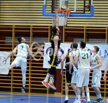 Basketball Zweite Liga 2020/2021. Grunddurchgang 20. Runde. KOS Celovec gegen  Fuerstenfeld Panthers. Anze Kos, Marin Sliskovic, Samuel Seher, Lovro Fizuleto (KOS Celovec), Marko Vranjkovic (Fuerstenfeld). Klagenfurt, am 20.2.2021.
Foto: Kuess
www.qspictures.net

---
pressefotos, pressefotografie, kuess, qs, qspictures, sport, bild, bilder, bilddatenbank