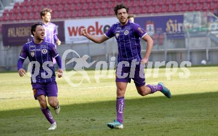 Fussball 2. Liga. SK Austria Klagenfurt gegen  SK Rapid II. Torjubel Simon Straudi, Herbert Paul (Klagenfurt). Klagenfurt, am 21.2.2021.
Foto: Kuess
www.qspictures.net
---
pressefotos, pressefotografie, kuess, qs, qspictures, sport, bild, bilder, bilddatenbank