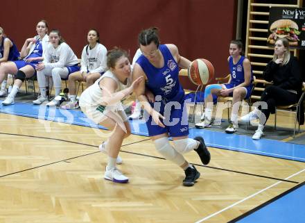 Basketball Damen Superliga 2020/2021. Grunddurchgang 13. Runde.  KOS Celovec Damen gegen  Vienna D.C. Timberwolves. Anna Kowatsch (KOS Celovec), Katharina Kindl  (Vienna D.C. Timberwolves). Klagenfurt, am 20.2.2021.
Foto: Kuess
www.qspictures.net

---
pressefotos, pressefotografie, kuess, qs, qspictures, sport, bild, bilder, bilddatenbank