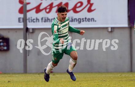 Fussball 2. Liga. SK Austria Klagenfurt gegen  SK Rapid II.  Torjubel Adrian Hajdari (Rapid). Klagenfurt, am 21.2.2021.
Foto: Kuess
www.qspictures.net
---
pressefotos, pressefotografie, kuess, qs, qspictures, sport, bild, bilder, bilddatenbank