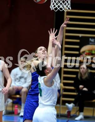 Basketball Damen Superliga 2020/2021. Grunddurchgang 13. Runde.  KOS Celovec Damen gegen  Vienna D.C. Timberwolves. Alina Seher (KOS Celovec), Flora Goed  (Vienna D.C. Timberwolves). Klagenfurt, am 20.2.2021.
Foto: Kuess
www.qspictures.net

---
pressefotos, pressefotografie, kuess, qs, qspictures, sport, bild, bilder, bilddatenbank