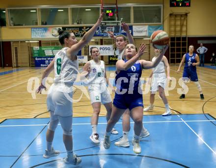 Basketball Damen Superliga 2020/2021. Grunddurchgang 13. Runde.  KOS Celovec Damen gegen  Vienna D.C. Timberwolves. Alina Seher (KOS Celovec), Sarah Khamis (Vienna D.C. Timberwolves). Klagenfurt, am 20.2.2021.
Foto: Kuess
www.qspictures.net

---
pressefotos, pressefotografie, kuess, qs, qspictures, sport, bild, bilder, bilddatenbank