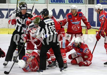 EBEL. Eishockey Bundesliga. KAC gegen	HCB Suedtirol Alperia.  Manuel Ganahl, Rok Ticar, Nicholas Eric Petersen, Thomas Vallant, Kele Steffler  (KAC), Michael Halmo (Bozen). Klagenfurt, am 21.2.2021.
Foto: Kuess
www.qspictures.net

---
pressefotos, pressefotografie, kuess, qs, qspictures, sport, bild, bilder, bilddatenbank