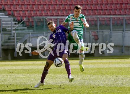 Fussball 2. Liga. SK Austria Klagenfurt gegen  SK Rapid II.  Philipp Huetter (Klagenfurt),  Dragoljub Savic (Rapid). Klagenfurt, am 21.2.2021.
Foto: Kuess
www.qspictures.net
---
pressefotos, pressefotografie, kuess, qs, qspictures, sport, bild, bilder, bilddatenbank