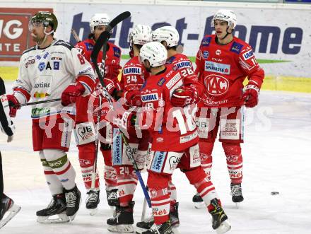 EBEL. Eishockey Bundesliga. KAC gegen	HCB Suedtirol Alperia. Torjubel Manuel Ganahl, Steven Strong, Thomas Koch, Martin Schumnig, Lukas Haudum  (KAC). Klagenfurt, am 21.2.2021.
Foto: Kuess
www.qspictures.net

---
pressefotos, pressefotografie, kuess, qs, qspictures, sport, bild, bilder, bilddatenbank