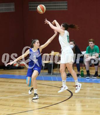 Basketball Damen Superliga 2020/2021. Grunddurchgang 13. Runde.  KOS Celovec Damen gegen  Vienna D.C. Timberwolves. Patricia Struhar (KOS Celovec), Aleksandra Novakovic  (Vienna D.C. Timberwolves). Klagenfurt, am 20.2.2021.
Foto: Kuess
www.qspictures.net

---
pressefotos, pressefotografie, kuess, qs, qspictures, sport, bild, bilder, bilddatenbank