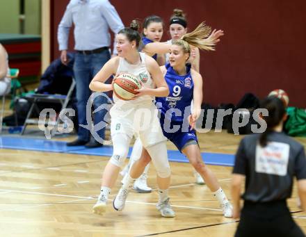Basketball Damen Superliga 2020/2021. Grunddurchgang 13. Runde.  KOS Celovec Damen gegen  Vienna D.C. Timberwolves. Alina Seher (KOS Celovec), Sophie Baydanov  (Vienna D.C. Timberwolves). Klagenfurt, am 20.2.2021.
Foto: Kuess
www.qspictures.net

---
pressefotos, pressefotografie, kuess, qs, qspictures, sport, bild, bilder, bilddatenbank