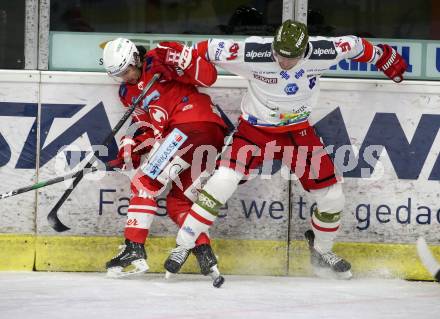 EBEL. Eishockey Bundesliga. KAC gegen	HCB Suedtirol Alperia. Samuel Witting, (KAC), Daniel Frank  (Bozen). Klagenfurt, am 21.2.2021.
Foto: Kuess
www.qspictures.net

---
pressefotos, pressefotografie, kuess, qs, qspictures, sport, bild, bilder, bilddatenbank