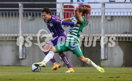 Fussball 2. Liga. SK Austria Klagenfurt gegen  SK Rapid II. Alex Timossi Andersson (Klagenfurt),  Lukas Sulzbacher (Rapid). Klagenfurt, am 21.2.2021.
Foto: Kuess
www.qspictures.net
---
pressefotos, pressefotografie, kuess, qs, qspictures, sport, bild, bilder, bilddatenbank