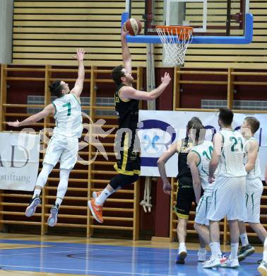 Basketball Zweite Liga 2020/2021. Grunddurchgang 20. Runde. KOS Celovec gegen  Fuerstenfeld Panthers. Anze Kos, Marin Sliskovic, Samuel Seher, Lovro Fizuleto (KOS Celovec), Marko Vranjkovic (Fuerstenfeld). Klagenfurt, am 20.2.2021.
Foto: Kuess
www.qspictures.net

---
pressefotos, pressefotografie, kuess, qs, qspictures, sport, bild, bilder, bilddatenbank