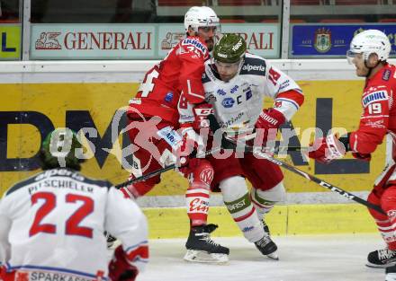 EBEL. Eishockey Bundesliga. KAC gegen	HCB Suedtirol Alperia. Steven Strong,  (KAC), Anton Bernard (Bozen). Klagenfurt, am 21.2.2021.
Foto: Kuess
www.qspictures.net

---
pressefotos, pressefotografie, kuess, qs, qspictures, sport, bild, bilder, bilddatenbank