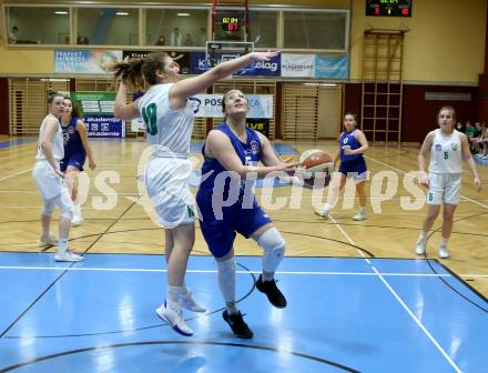 Basketball Damen Superliga 2020/2021. Grunddurchgang 13. Runde.  KOS Celovec Damen gegen  Vienna D.C. Timberwolves. Anna Kowatsch (KOS Celovec), Katharina Kindl  (Vienna D.C. Timberwolves). Klagenfurt, am 20.2.2021.
Foto: Kuess
www.qspictures.net

---
pressefotos, pressefotografie, kuess, qs, qspictures, sport, bild, bilder, bilddatenbank