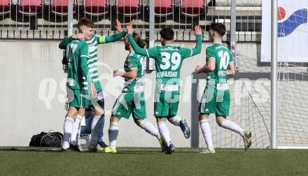 Fussball 2. Liga. SK Austria Klagenfurt gegen  SK Rapid II. Torjubel  Oliver Strunz, Almer Softic, Adrian Hajdari, Nicholas Wunsch,  (Rapid). Klagenfurt, am 21.2.2021.
Foto: Kuess
www.qspictures.net
---
pressefotos, pressefotografie, kuess, qs, qspictures, sport, bild, bilder, bilddatenbank