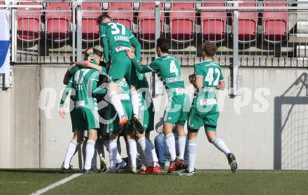 Fussball 2. Liga. SK Austria Klagenfurt gegen  SK Rapid II. Torjubel  Oliver Strunz, Almer Softic, Adrian Hajdari, Nicholas Wunsch, Benjamin Kanuric, Fabian Eggenfellner, Leopold Querfeld (Rapid). Klagenfurt, am 21.2.2021.
Foto: Kuess
www.qspictures.net
---
pressefotos, pressefotografie, kuess, qs, qspictures, sport, bild, bilder, bilddatenbank