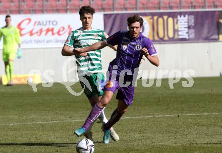 Fussball 2. Liga. SK Austria Klagenfurt gegen  SK Rapid II. Herbert Paul (Klagenfurt),  Bernhard Zimmermann (Rapid). Klagenfurt, am 21.2.2021.
Foto: Kuess
www.qspictures.net
---
pressefotos, pressefotografie, kuess, qs, qspictures, sport, bild, bilder, bilddatenbank