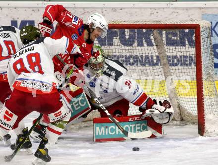 EBEL. Eishockey Bundesliga. KAC gegen	HCB Suedtirol Alperia. Manuel Ganahl,  (KAC), Leland Irving (Bozen). Klagenfurt, am 21.2.2021.
Foto: Kuess
www.qspictures.net

---
pressefotos, pressefotografie, kuess, qs, qspictures, sport, bild, bilder, bilddatenbank