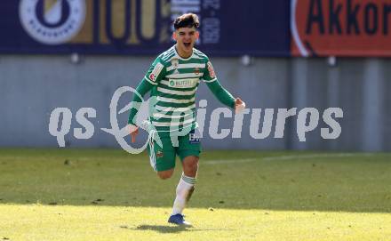 Fussball 2. Liga. SK Austria Klagenfurt gegen  SK Rapid II.  Torjubel Adrian Hajdari (Rapid). Klagenfurt, am 21.2.2021.
Foto: Kuess
www.qspictures.net
---
pressefotos, pressefotografie, kuess, qs, qspictures, sport, bild, bilder, bilddatenbank