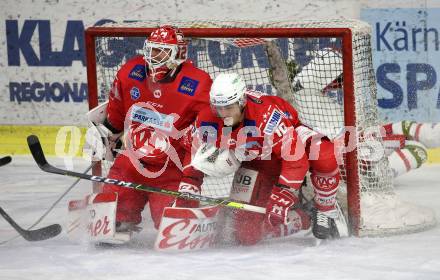 EBEL. Eishockey Bundesliga. KAC gegen	HCB Suedtirol Alperia. Sebastian Dahm, Thomas Vallant (KAC). Klagenfurt, am 21.2.2021.
Foto: Kuess
www.qspictures.net

---
pressefotos, pressefotografie, kuess, qs, qspictures, sport, bild, bilder, bilddatenbank