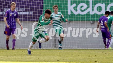 Fussball 2. Liga. SK Austria Klagenfurt gegen  SK Rapid II.  Torjubel Adrian Hajdari (Rapid). Klagenfurt, am 21.2.2021.
Foto: Kuess
www.qspictures.net
---
pressefotos, pressefotografie, kuess, qs, qspictures, sport, bild, bilder, bilddatenbank