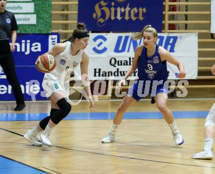 Basketball Damen Superliga 2020/2021. Grunddurchgang 13. Runde.  KOS Celovec Damen gegen  Vienna D.C. Timberwolves. Antonia Ronacher (KOS Celovec), Sophie Baydanov (Vienna D.C. Timberwolves). Klagenfurt, am 20.2.2021.
Foto: Kuess
www.qspictures.net

---
pressefotos, pressefotografie, kuess, qs, qspictures, sport, bild, bilder, bilddatenbank