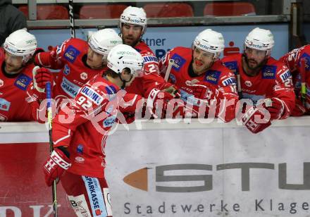 EBEL. Eishockey Bundesliga. KAC gegen	HCB Suedtirol Alperia. Torjubel  Clemens Unterweger (KAC). Klagenfurt, am 21.2.2021.
Foto: Kuess
www.qspictures.net

---
pressefotos, pressefotografie, kuess, qs, qspictures, sport, bild, bilder, bilddatenbank