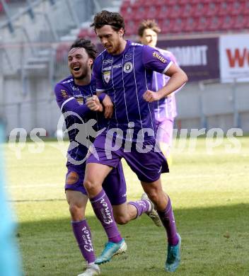 Fussball 2. Liga. SK Austria Klagenfurt gegen  SK Rapid II. Torjubel Simon Straudi, Herbert Paul (Klagenfurt). Klagenfurt, am 21.2.2021.
Foto: Kuess
www.qspictures.net
---
pressefotos, pressefotografie, kuess, qs, qspictures, sport, bild, bilder, bilddatenbank