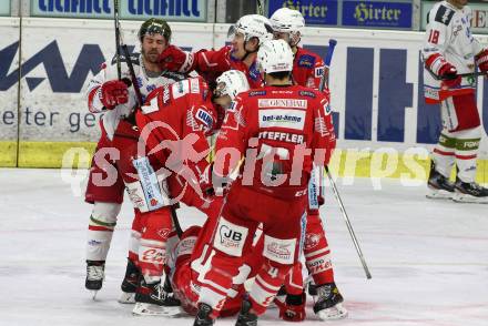 EBEL. Eishockey Bundesliga. KAC gegen	HCB Suedtirol Alperia. Torjubel Manuel Ganahl, Rok Ticar, Nicholas Eric Petersen, Thomas Vallant, Kele Steffler (KAC), Michael Halmo (Bozen). Klagenfurt, am 21.2.2021.
Foto: Kuess
www.qspictures.net

---
pressefotos, pressefotografie, kuess, qs, qspictures, sport, bild, bilder, bilddatenbank