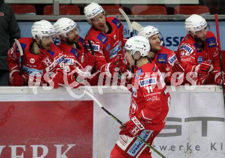 EBEL. Eishockey Bundesliga. KAC gegen	HCB Suedtirol Alperia. Torjubel Lukas Haudum (KAC). Klagenfurt, am 21.2.2021.
Foto: Kuess
www.qspictures.net

---
pressefotos, pressefotografie, kuess, qs, qspictures, sport, bild, bilder, bilddatenbank