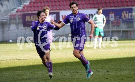 Fussball 2. Liga. SK Austria Klagenfurt gegen  SK Rapid II. Torjubel Simon Straudi, Herbert Paul (Klagenfurt). Klagenfurt, am 21.2.2021.
Foto: Kuess
www.qspictures.net
---
pressefotos, pressefotografie, kuess, qs, qspictures, sport, bild, bilder, bilddatenbank
