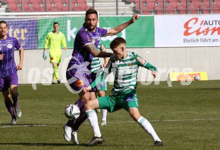 Fussball 2. Liga. SK Austria Klagenfurt gegen  SK Rapid II. Markus Pink (Klagenfurt),  Almer Softic (Rapid). Klagenfurt, am 21.2.2021.
Foto: Kuess
www.qspictures.net
---
pressefotos, pressefotografie, kuess, qs, qspictures, sport, bild, bilder, bilddatenbank