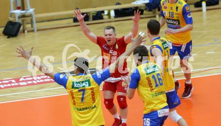 Volleyball. Austria Volley Cup. HCup. SK Zadruga Aich/Dob gegen VCA Amstetten.  Jubel (Aich/Dob). Bleiburg, am 21.2.2021.
Foto: Kuess
www.qspictures.net
---
pressefotos, pressefotografie, kuess, qs, qspictures, sport, bild, bilder, bilddatenbank