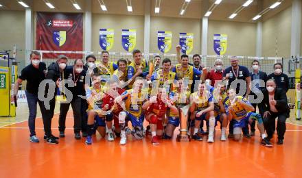 Volleyball. Austria Volley Cup. HCup. SK Zadruga Aich/Dob gegen VCA Amstetten.  Jubel (Aich/Dob). Bleiburg, am 21.2.2021.
Foto: Kuess
www.qspictures.net
---
pressefotos, pressefotografie, kuess, qs, qspictures, sport, bild, bilder, bilddatenbank