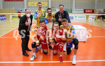 Volleyball. Austria Volley Cup. HCup. SK Zadruga Aich/Dob gegen VCA Amstetten. Noel Simon Jakob KRASSNIG, Maximilian LANDFAHRER, Jacob KITZINGER, Manuel STEINER, Lukas KUEHL  (Aich/Dob). Bleiburg, am 21.2.2021.
Foto: Kuess
www.qspictures.net
---
pressefotos, pressefotografie, kuess, qs, qspictures, sport, bild, bilder, bilddatenbank