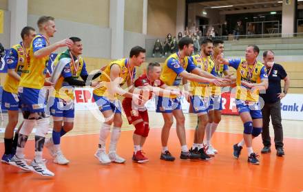 Volleyball. Austria Volley Cup. HCup. SK Zadruga Aich/Dob gegen VCA Amstetten.  Jubel (Aich/Dob). Bleiburg, am 21.2.2021.
Foto: Kuess
www.qspictures.net
---
pressefotos, pressefotografie, kuess, qs, qspictures, sport, bild, bilder, bilddatenbank