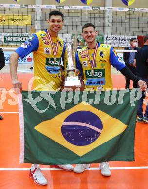 Volleyball. Austria Volley Cup. HCup. SK Zadruga Aich/Dob gegen VCA Amstetten. Jubel  Victor Hugo MIRANDA de ALCANTARA, Gabriel FERREIRA GARCIA (Aich/Dob). Bleiburg, am 21.2.2021.
Foto: Kuess
www.qspictures.net
---
pressefotos, pressefotografie, kuess, qs, qspictures, sport, bild, bilder, bilddatenbank