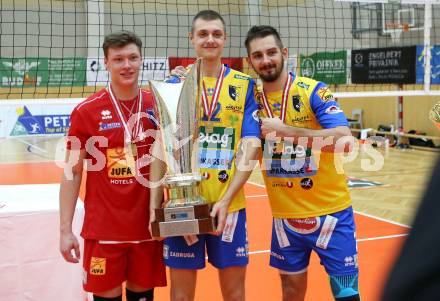 Volleyball. Austria Volley Cup. HCup. SK Zadruga Aich/Dob gegen VCA Amstetten. Jubel  Jacob KITZINGER, Noel Simon Jakob KRASSNIG, Maximilian LANDFAHRER (Aich/Dob). Bleiburg, am 21.2.2021.
Foto: Kuess
www.qspictures.net
---
pressefotos, pressefotografie, kuess, qs, qspictures, sport, bild, bilder, bilddatenbank