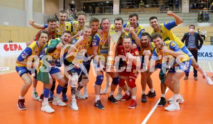 Volleyball. Austria Volley Cup. HCup. SK Zadruga Aich/Dob gegen VCA Amstetten.  Jubel  (Aich/Dob). Bleiburg, am 21.2.2021.
Foto: Kuess
www.qspictures.net
---
pressefotos, pressefotografie, kuess, qs, qspictures, sport, bild, bilder, bilddatenbank