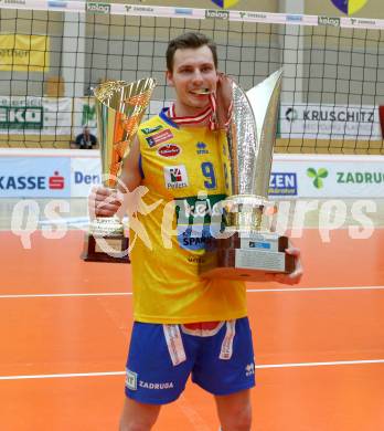 Volleyball. Austria Volley Cup. HCup. SK Zadruga Aich/Dob gegen VCA Amstetten.  Jubel Konrad Dariusz FORMELA (Aich/Dob). Bleiburg, am 21.2.2021.
Foto: Kuess
www.qspictures.net
---
pressefotos, pressefotografie, kuess, qs, qspictures, sport, bild, bilder, bilddatenbank