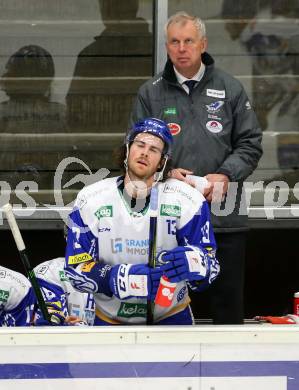 EBEL. Eishockey Bundesliga. VSV gegen Moser Medical Graz 99ers.  Chris Collins, Trainer Rob Daum (VSV). Villach, am 23.2.2021.
Foto: Kuess
www.qspictures.net
---
pressefotos, pressefotografie, kuess, qs, qspictures, sport, bild, bilder, bilddatenbank