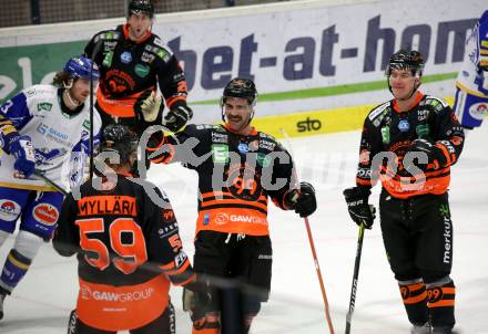 EBEL. Eishockey Bundesliga. VSV gegen Moser Medical Graz 99ers. Torjubel Olof Anton Myllaeri, Michael Schiechl, Michael Latta (Graz). Villach, am 23.2.2021.
Foto: Kuess
www.qspictures.net
---
pressefotos, pressefotografie, kuess, qs, qspictures, sport, bild, bilder, bilddatenbank