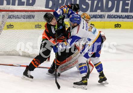 EBEL. Eishockey Bundesliga. VSV gegen Moser Medical Graz 99ers. Julian Kornelli,   (VSV), Felix Nussbacher (Graz). Villach, am 23.2.2021.
Foto: Kuess
www.qspictures.net
---
pressefotos, pressefotografie, kuess, qs, qspictures, sport, bild, bilder, bilddatenbank