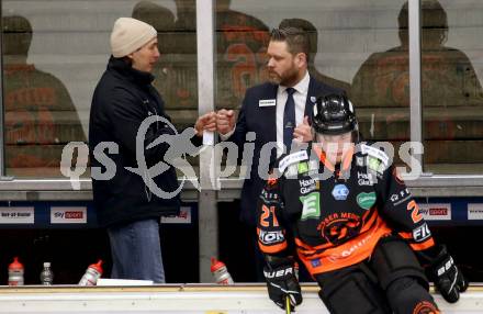 EBEL. Eishockey Bundesliga. VSV gegen Moser Medical Graz 99ers.  Co-Trainer Patrick Harand, Trainer Jens Gustafsson  (Graz). Villach, am 23.2.2021.
Foto: Kuess
www.qspictures.net
---
pressefotos, pressefotografie, kuess, qs, qspictures, sport, bild, bilder, bilddatenbank