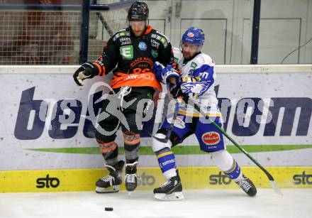 EBEL. Eishockey Bundesliga. VSV gegen Moser Medical Graz 99ers. Nico Brunner,  (VSV), Kevin Moderer  (Graz). Villach, am 23.2.2021.
Foto: Kuess
www.qspictures.net
---
pressefotos, pressefotografie, kuess, qs, qspictures, sport, bild, bilder, bilddatenbank