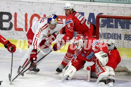 EBEL. Eishockey Bundesliga. KAC gegen	EC Salzburg. Nicholas Eric Petersen, Sebastian Dahm,  (KAC),  Peter Hochkofler (Salzburg). Klagenfurt, am 26.2.2021.
Foto: Kuess
www.qspictures.net

---
pressefotos, pressefotografie, kuess, qs, qspictures, sport, bild, bilder, bilddatenbank