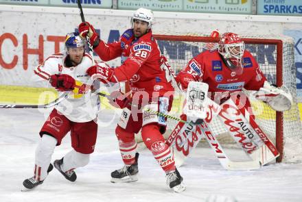EBEL. Eishockey Bundesliga. KAC gegen	EC Salzburg. Martin Schumnig, Sebastian Dahm,  (KAC),  David McIntyre (Salzburg). Klagenfurt, am 26.2.2021.
Foto: Kuess
www.qspictures.net

---
pressefotos, pressefotografie, kuess, qs, qspictures, sport, bild, bilder, bilddatenbank