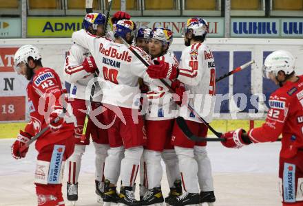 EBEL. Eishockey Bundesliga. KAC gegen	EC Salzburg.  Torjubel Dominique Heinrich, Alexander Rauchenwald, Alexander Pallestrang, Florian Baltram, Austin Ryan Ortega  (Salzburg). Klagenfurt, am 26.2.2021.
Foto: Kuess
www.qspictures.net

---
pressefotos, pressefotografie, kuess, qs, qspictures, sport, bild, bilder, bilddatenbank