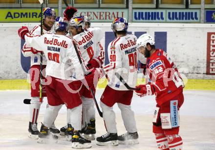 EBEL. Eishockey Bundesliga. KAC gegen	EC Salzburg. Torjubel Dominique Heinrich, Alexander Rauchenwald, Alexander Pallestrang, Florian Baltram, Austin Ryan Ortega  (Salzburg). Klagenfurt, am 26.2.2021.
Foto: Kuess
www.qspictures.net

---
pressefotos, pressefotografie, kuess, qs, qspictures, sport, bild, bilder, bilddatenbank