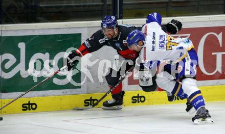 EBEL. Eishockey Bundesliga. VSV gegen HC TWK Innsbruck.  Josef Hrabal, (VSV), Daniel Claudio Ciampini  (Innsbruck). Villach, am 28.2.2021.
Foto: Kuess
www.qspictures.net
---
pressefotos, pressefotografie, kuess, qs, qspictures, sport, bild, bilder, bilddatenbank